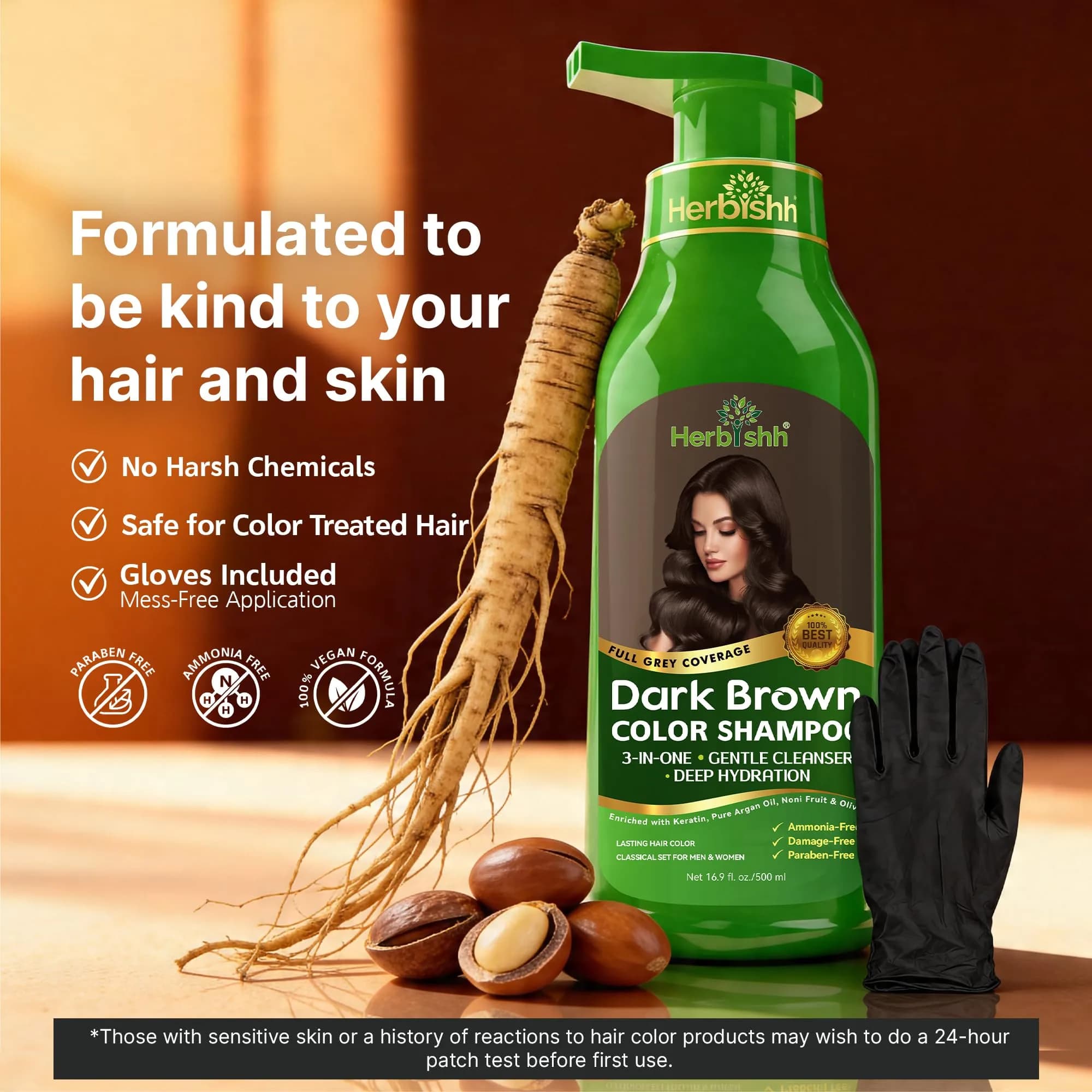 Herbishh Dark Brown Hair Dye Shampoo 500ml (16.9 Fl Oz) | Gray Hair Coverage & Conditioning - view 4