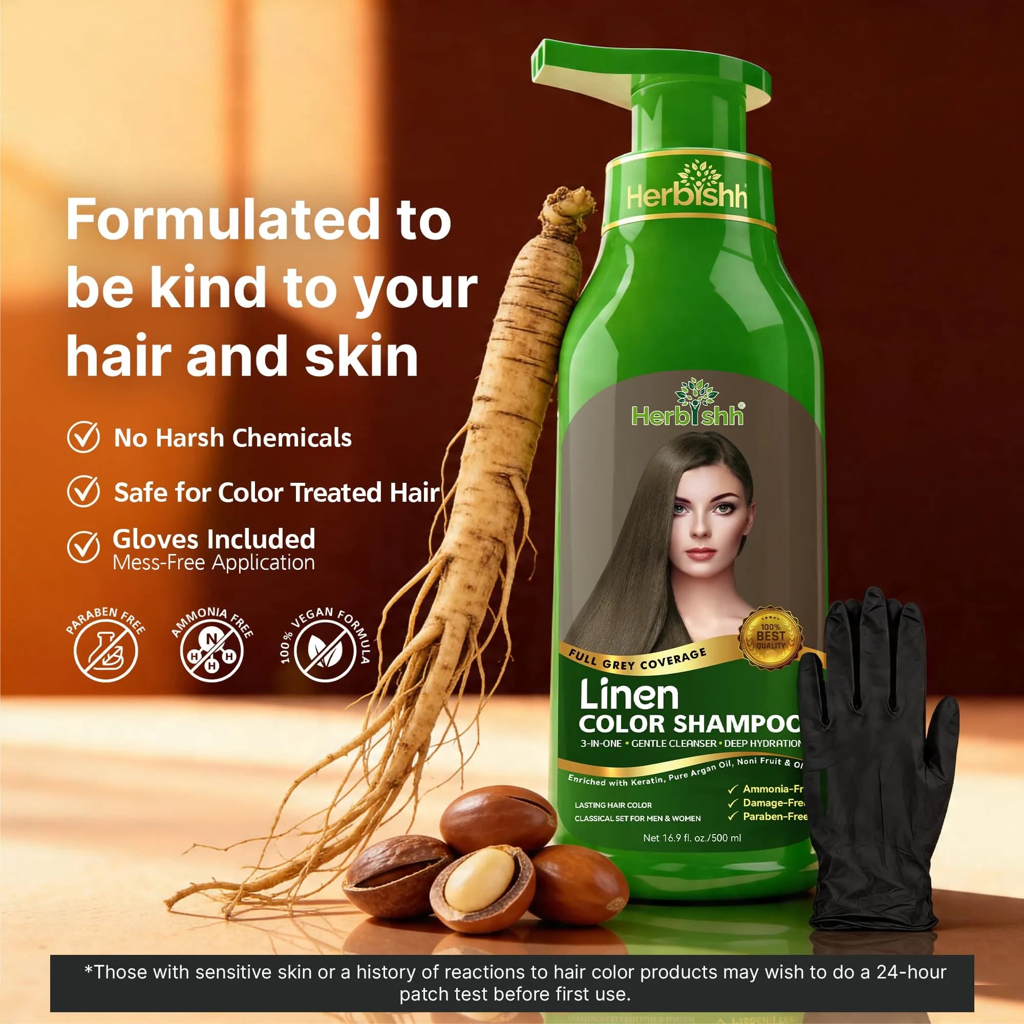 Herbishh Linen Hair Dye Shampoo 500ml | Ammonia-Free Gray Coverage & Conditioning Set - view 5