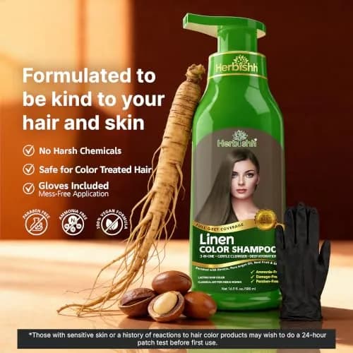 Herbishh Linen Hair Dye Shampoo 500ml | Ammonia-Free Gray Coverage & Conditioning Set thumbnail 5