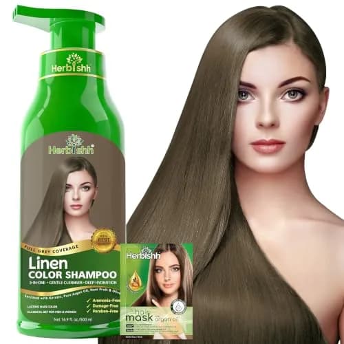 Herbishh Linen Hair Dye Shampoo 500ml | Ammonia-Free Gray Coverage & Conditioning Set thumbnail 1