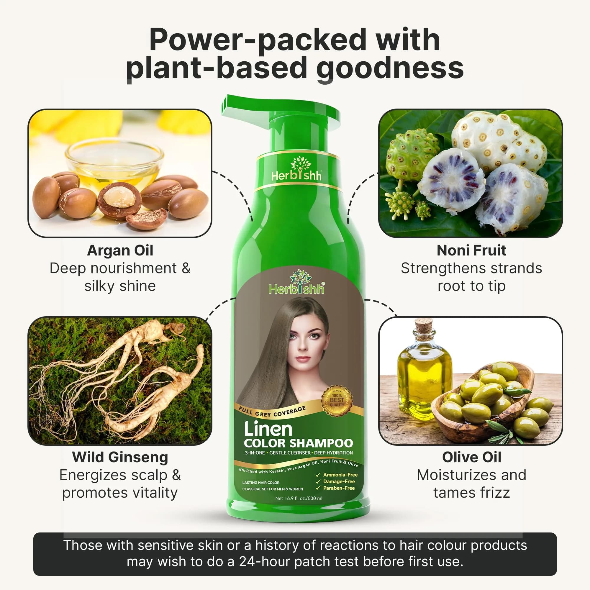 Herbishh Linen Hair Dye Shampoo 500ml | Ammonia-Free Gray Coverage & Conditioning Set - view 3