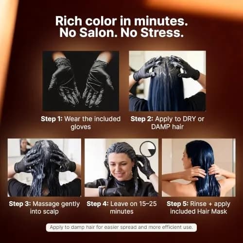 Herbishh Blue Black Hair Dye Shampoo 500ml (16.9 Fl Oz) | Ammonia-Free Gray Coverage thumbnail 5