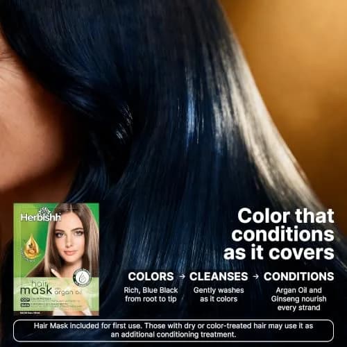 Herbishh Blue Black Hair Dye Shampoo 500ml (16.9 Fl Oz) | Ammonia-Free Gray Coverage thumbnail 6