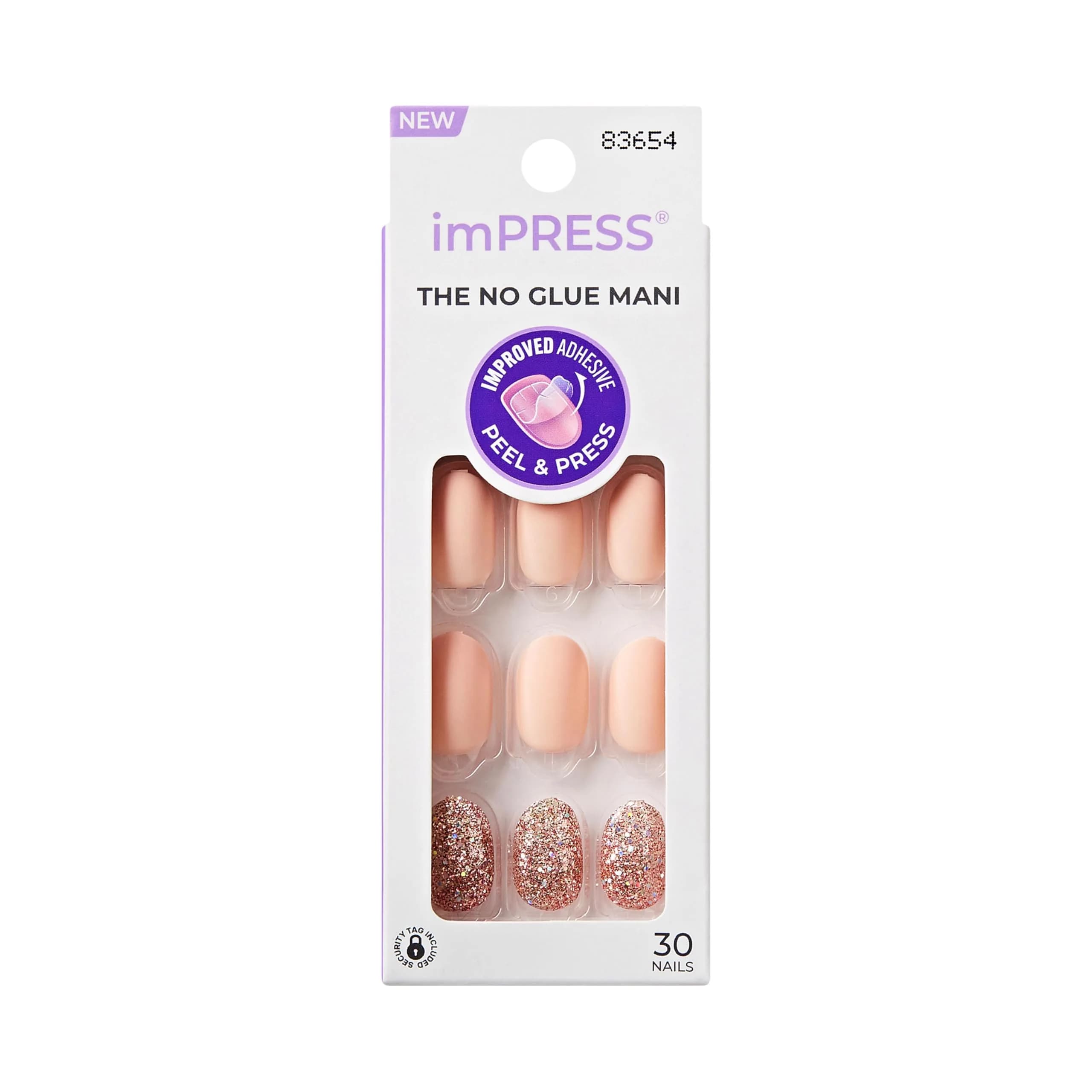 imPRESS Evanesce No Glue Mani Press On Nails, Short Oval, Beige, 30 Nails | Professional Gel Manicure in Minutes