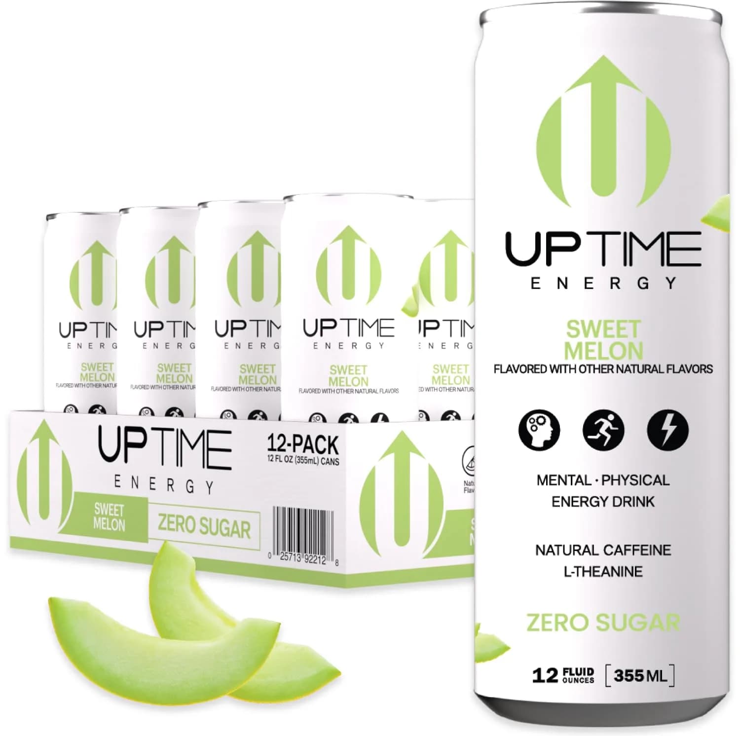 UPTIME Energy Drink Sweet Melon Sparkling 12 Fl Oz | Sugar-Free Focus Support with Natural Caffeine — Sweet Melon