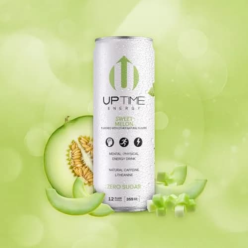UPTIME Energy Drink Sweet Melon Sparkling 12 Fl Oz | Sugar-Free Focus Support with Natural Caffeine thumbnail 2