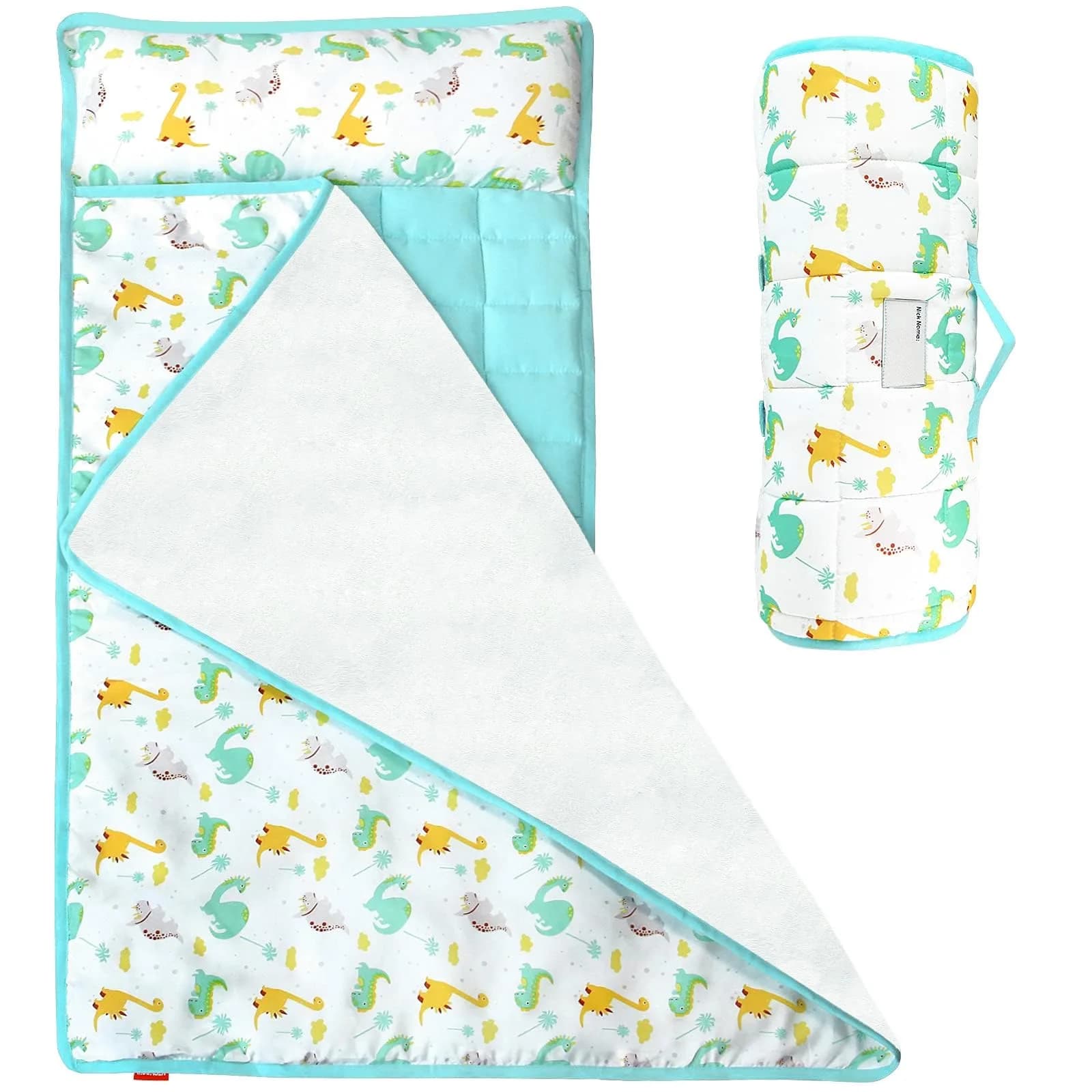 Moonsea Toddler Nap Mat with Pillow and Fleece Minky Blanket Grey | Soft, Portable & Machine Washable — Dinosaur