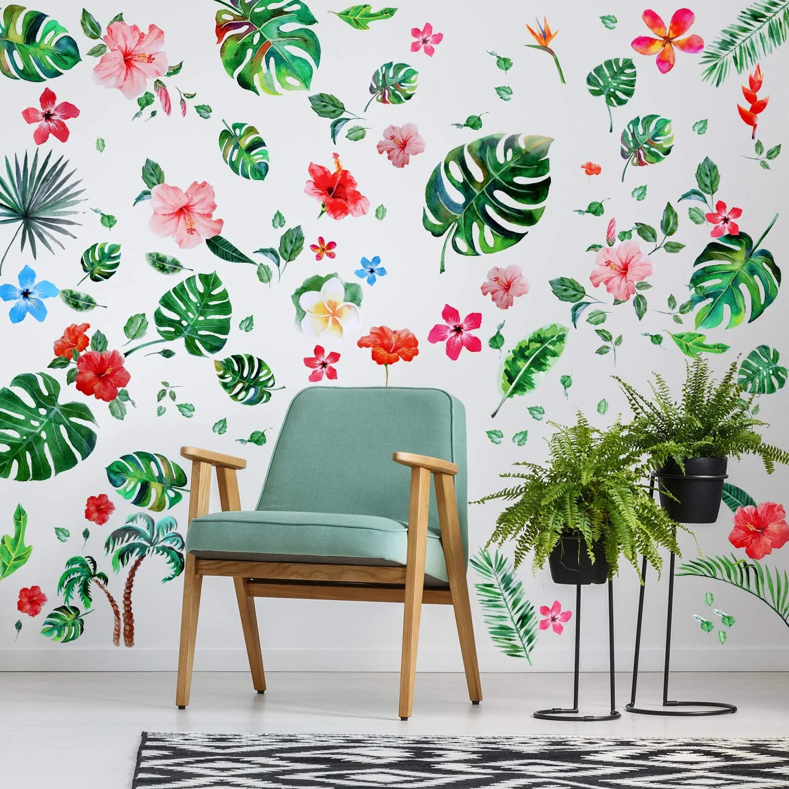 Zonon Tropical Palm Leaves Wall Decals | 66pcs Removable Stickers for Kids & Home