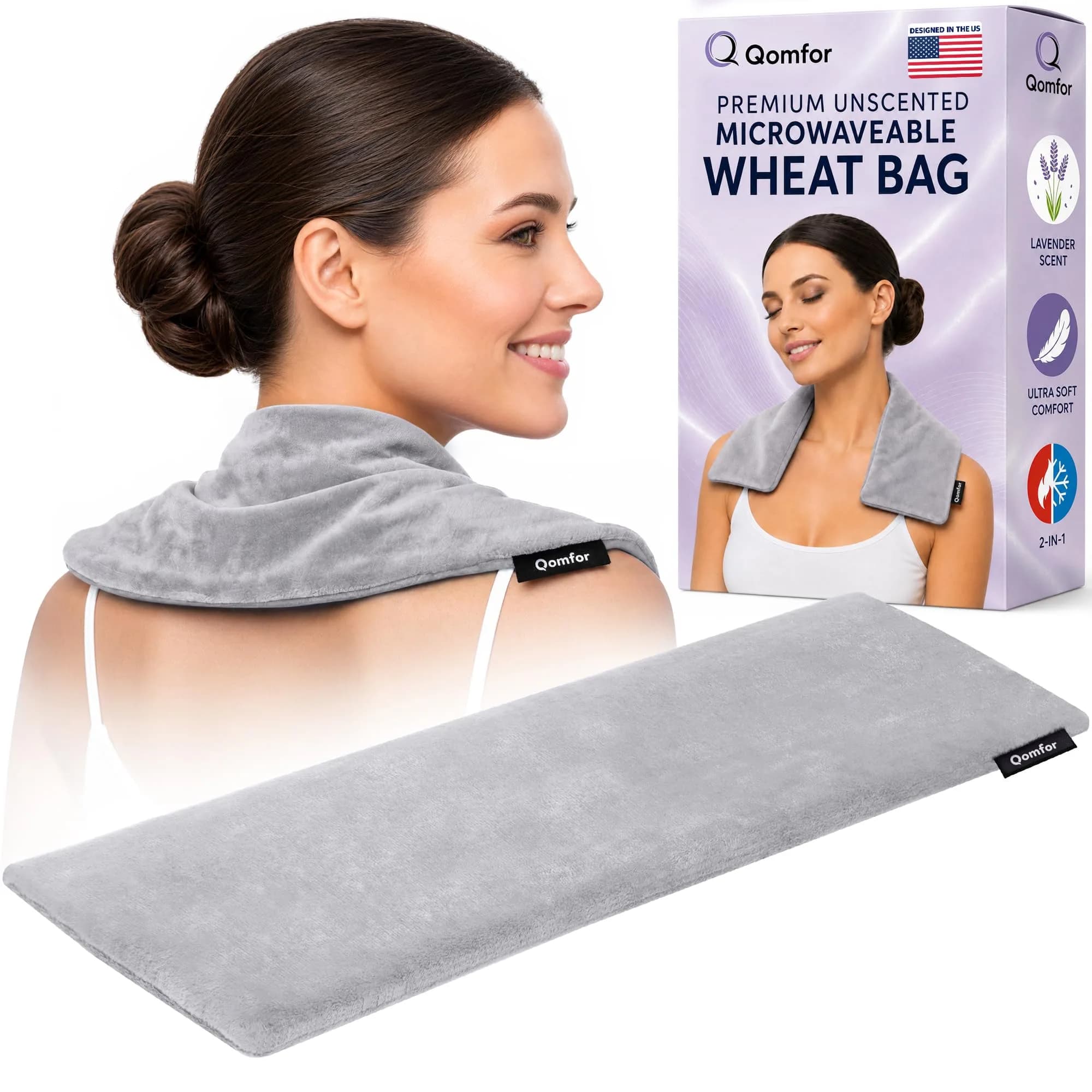 Qomfor Microwavable Heating Pad Gray | Lavender Scented Therapeutic Wrap for Neck & Shoulders — Dark Grey