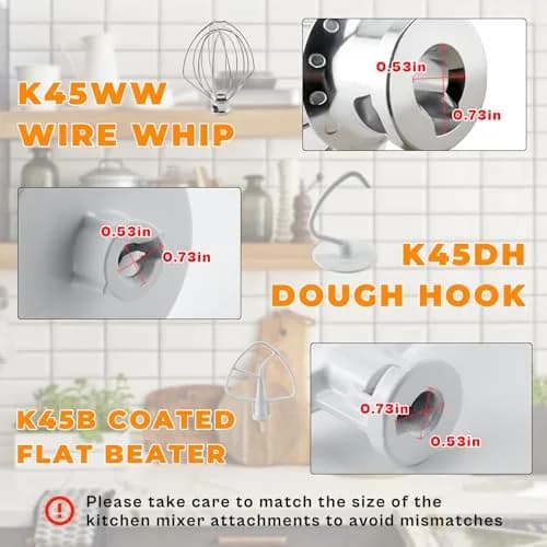 TOMOON 3-Piece KitchenAid Tilt-Head Stand Mixer Attachment Set | Stainless Steel Wire Whip, Dough Hook & Flat Beater for 4.5-5 Quart Mixers thumbnail 4
