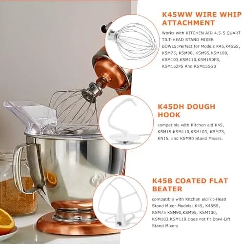 TOMOON 3-Piece KitchenAid Tilt-Head Stand Mixer Attachment Set | Stainless Steel Wire Whip, Dough Hook & Flat Beater for 4.5-5 Quart Mixers thumbnail 8