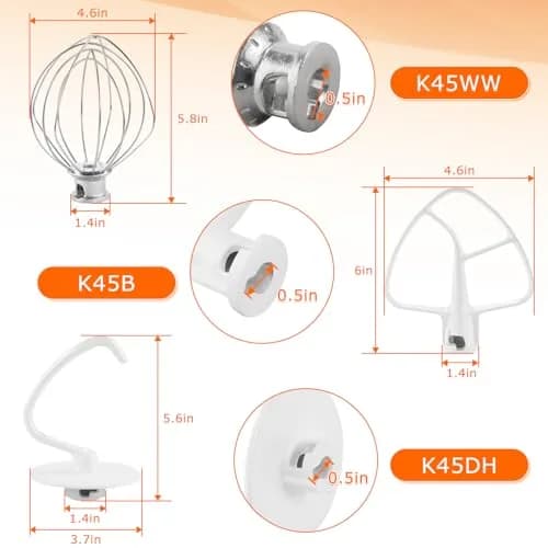 TOMOON 3-Piece KitchenAid Tilt-Head Stand Mixer Attachment Set | Stainless Steel Wire Whip, Dough Hook & Flat Beater for 4.5-5 Quart Mixers thumbnail 9