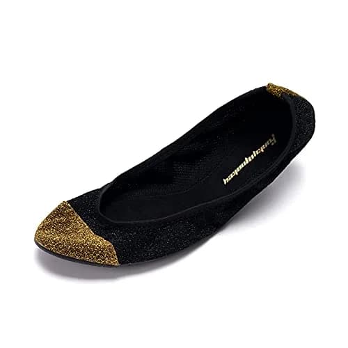 FUNKYMONKEY Foldable Ballet Flats for Women Black/Gold | Elegant, Portable & Comfortable thumbnail 1