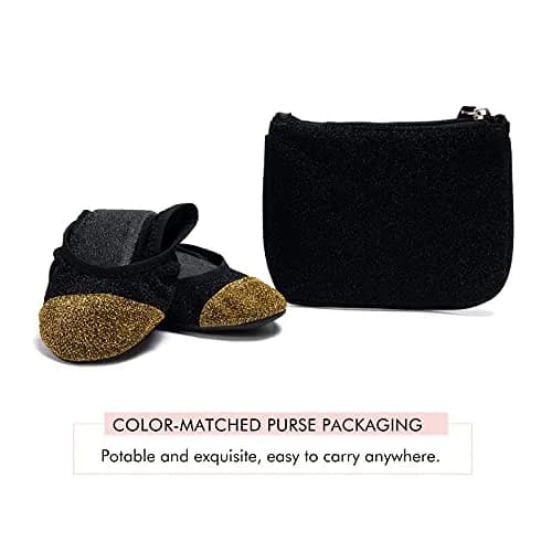 FUNKYMONKEY Foldable Ballet Flats for Women Black/Gold | Elegant, Portable & Comfortable thumbnail 5