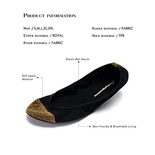 FUNKYMONKEY Foldable Ballet Flats for Women Black/Gold | Elegant, Portable & Comfortable thumbnail 6