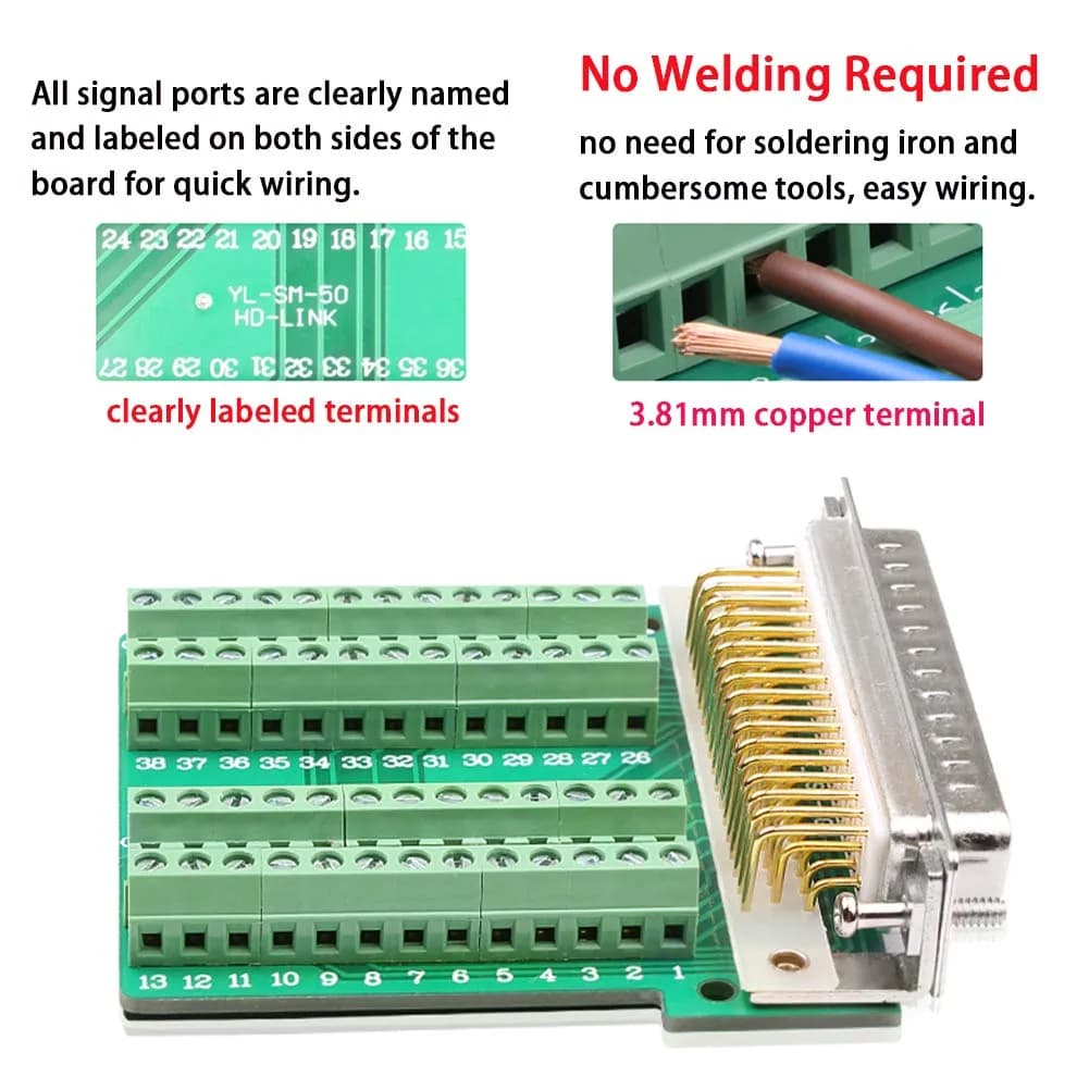 ANMBEST DB50 Female Solderless Serial Port Terminal Adapter with Gold-Plated Copper Solid Needle | 50-Pin Connector for Industrial Instrumentation - view 3