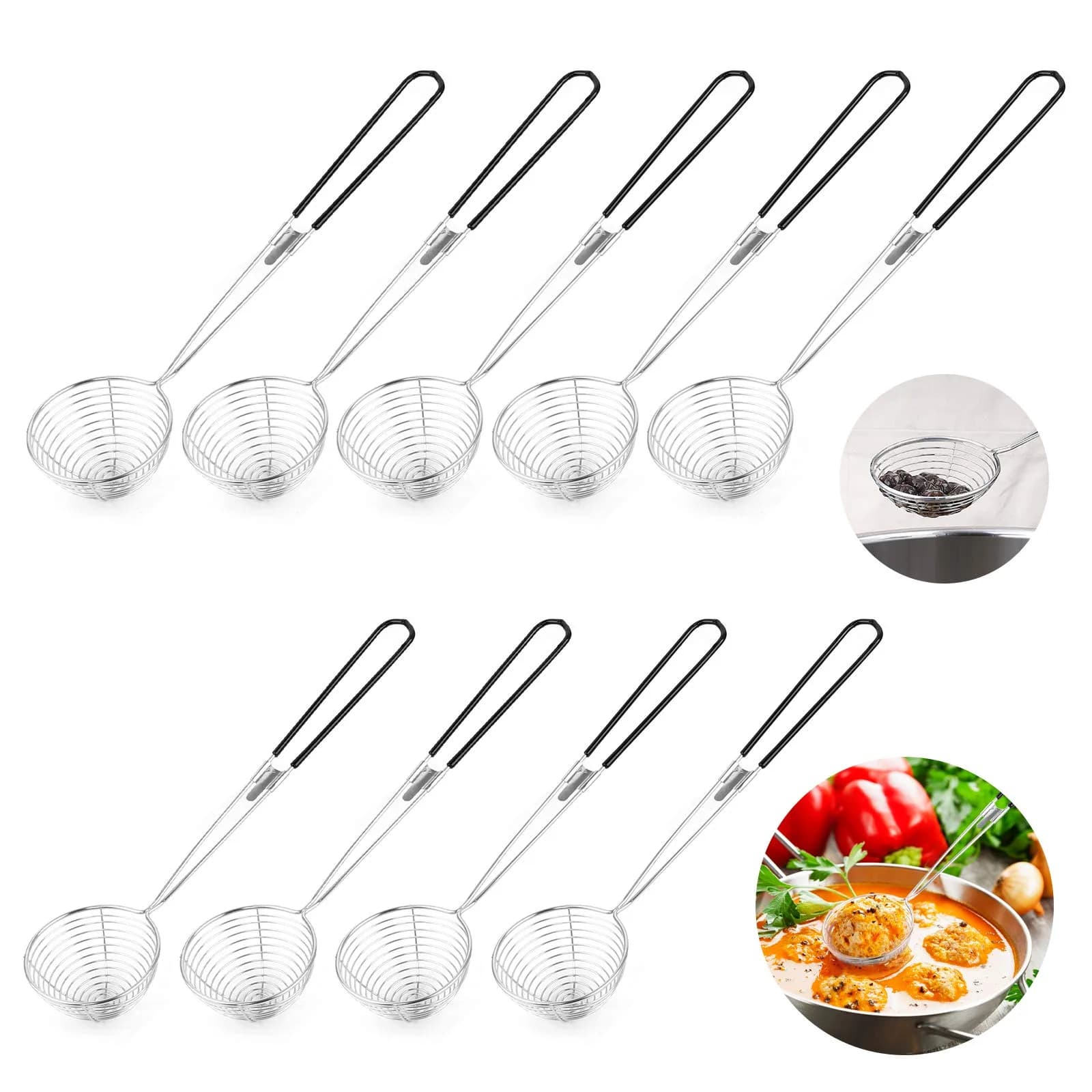 HEQISHUN Stainless Steel Spider Skimmer Spoon 27cm | Durable & Heat-Resistant Kitchen Utensil — Silver
