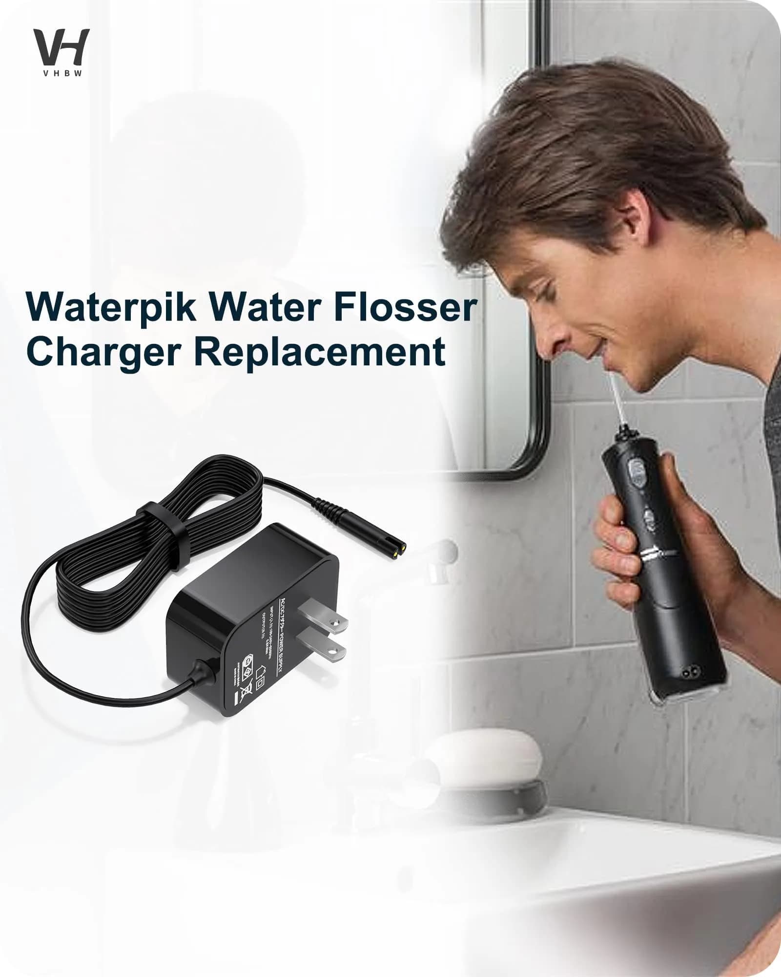 vhbw 3V Charger for Waterpik WP360 WP450 WP462 Cordless Water Flosser | 1.8M Cord, 100-240V Input - view 3