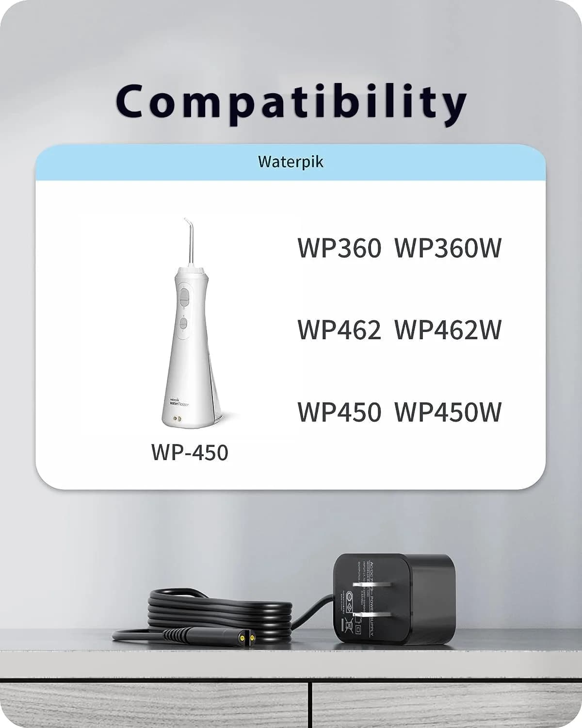 vhbw 3V Charger for Waterpik WP360 WP450 WP462 Cordless Water Flosser | 1.8M Cord, 100-240V Input - view 4
