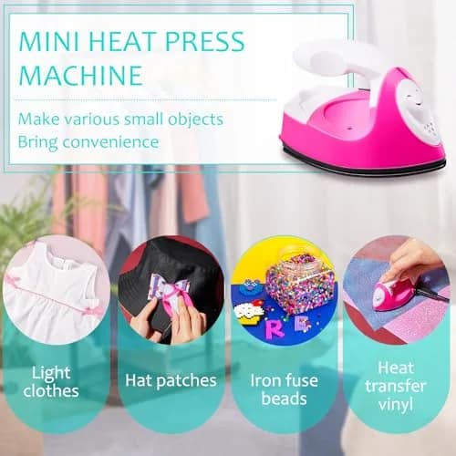 Honoson Pink Heat Pres | Mini Craft Iron with Charging Base, Portable 10x6x7cm for DIY Small Projects thumbnail 3