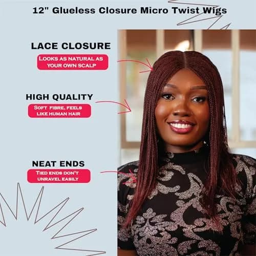 Wow Braids Twisted Wigs, Micro Million Twist Wig - Color 35 - 12 Inches | Realistic Synthetic Braids for Black Women thumbnail 2