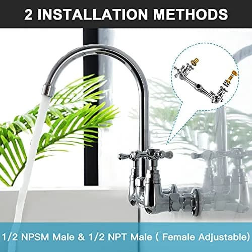 Favorpo Commercial Brass Wall Mount Faucet 8 Inch Center | Heavy Duty, 360° Swivel, Chrome thumbnail 4