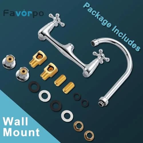 Favorpo Commercial Brass Wall Mount Faucet 8 Inch Center | Heavy Duty, 360° Swivel, Chrome thumbnail 6