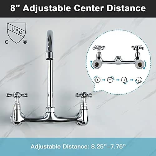 Favorpo Commercial Brass Wall Mount Faucet 8 Inch Center | Heavy Duty, 360° Swivel, Chrome thumbnail 3