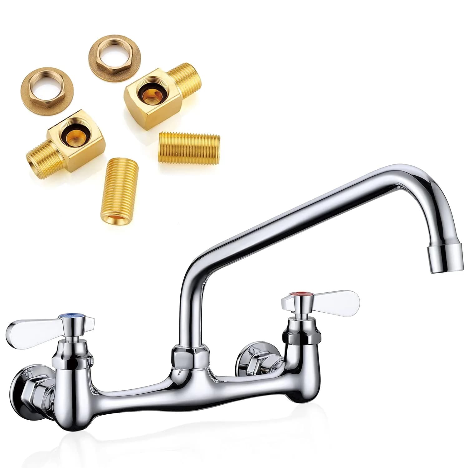 Favorpo Wall Mount Commercial Sink Kitchen Faucet 8 Inch Adjustable Center | Heavy Duty Brass, 360° Swivel, Certified Safe (70-120c)
