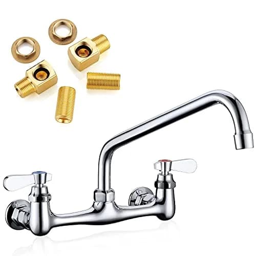 Favorpo Wall Mount Commercial Sink Kitchen Faucet 8 Inch Adjustable Center | Heavy Duty Brass, 360° Swivel, Certified Safe (70-120c) thumbnail 1
