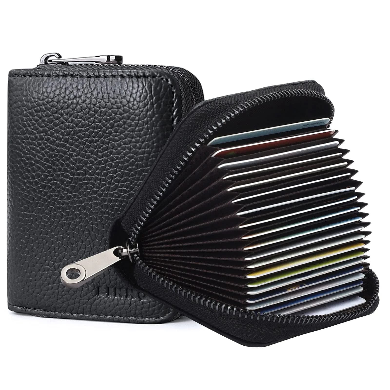Linno RFID Genuine Leather Credit Card Holder Small Wallet with Zipper | 20 Slots - main product image