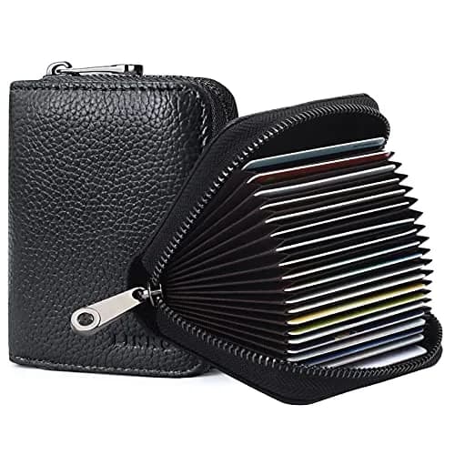 Linno RFID Genuine Leather Credit Card Holder Small Wallet with Zipper | 20 Slots thumbnail 1