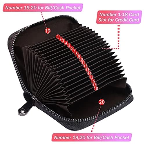 Linno RFID Genuine Leather Credit Card Holder Small Wallet with Zipper | 20 Slots thumbnail 2