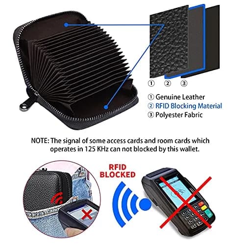 Linno RFID Genuine Leather Credit Card Holder Small Wallet with Zipper | 20 Slots thumbnail 3