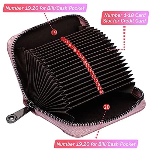 Linno RFID Genuine Leather Credit Card Holder Small Wallet with Zipper | 20 Slots - view 2