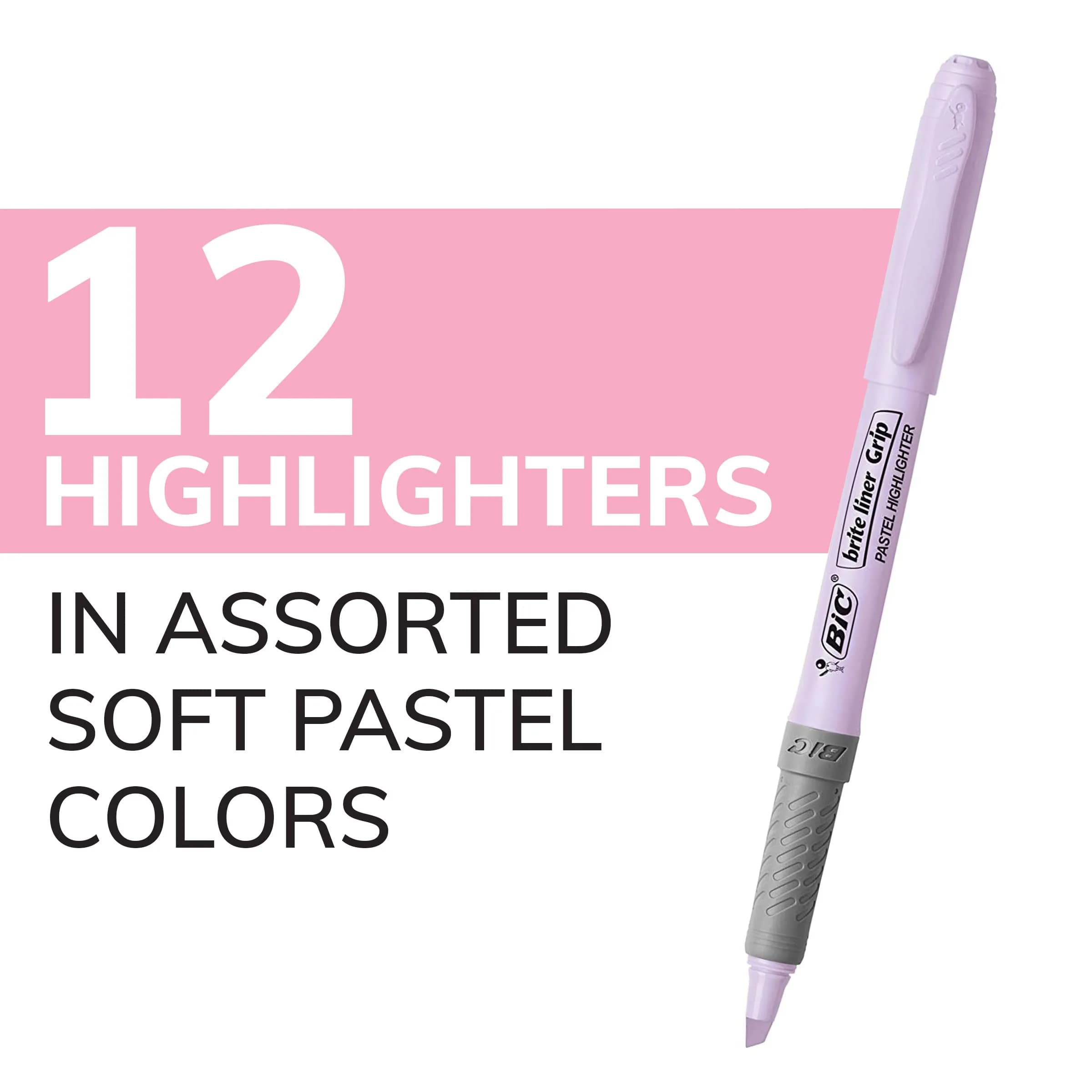 BIC Brite Liner Grip Pastel Highlighter Set, Chisel Tip, 12 Count (Pack of 18) | Smooth Ink Flow for Bullet Journaling - view 2