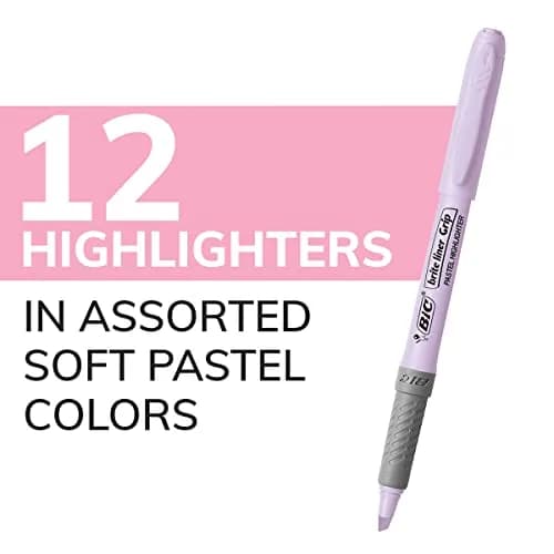 BIC Brite Liner Grip Pastel Highlighter Set, Chisel Tip, 12 Count (Pack of 18) | Smooth Ink Flow for Bullet Journaling thumbnail 2