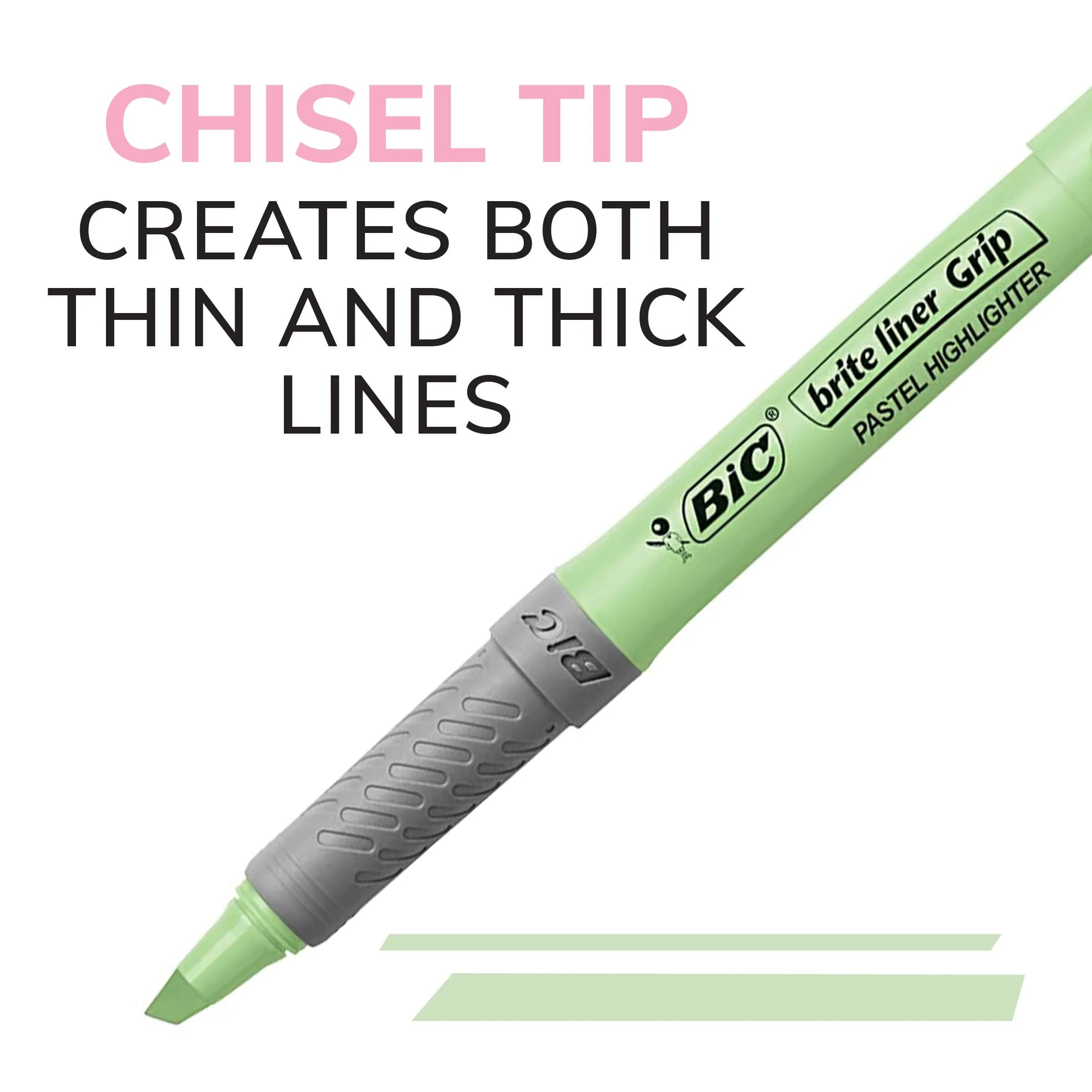 BIC Brite Liner Grip Pastel Highlighter Set, Chisel Tip, 12 Count (Pack of 18) | Smooth Ink Flow for Bullet Journaling - view 3