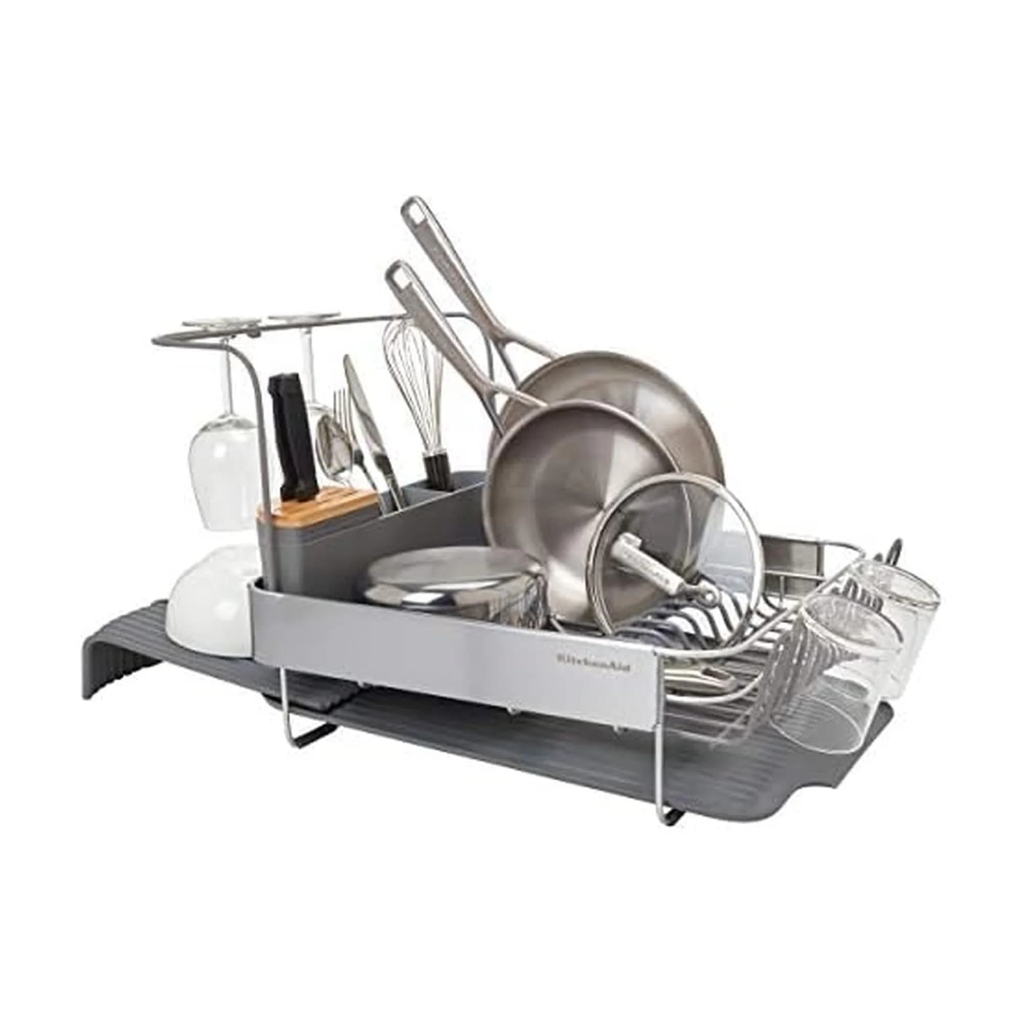 KitchenAid Charcoal Compact to Full Size Expandable Dish Rack with Removable Caddy - main product image