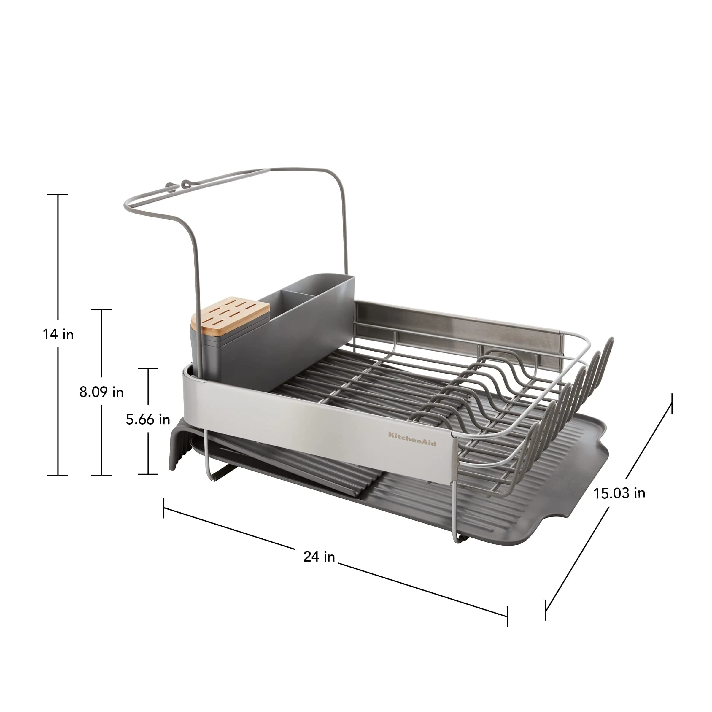 KitchenAid Charcoal Compact to Full Size Expandable Dish Rack with Removable Caddy thumbnail 3