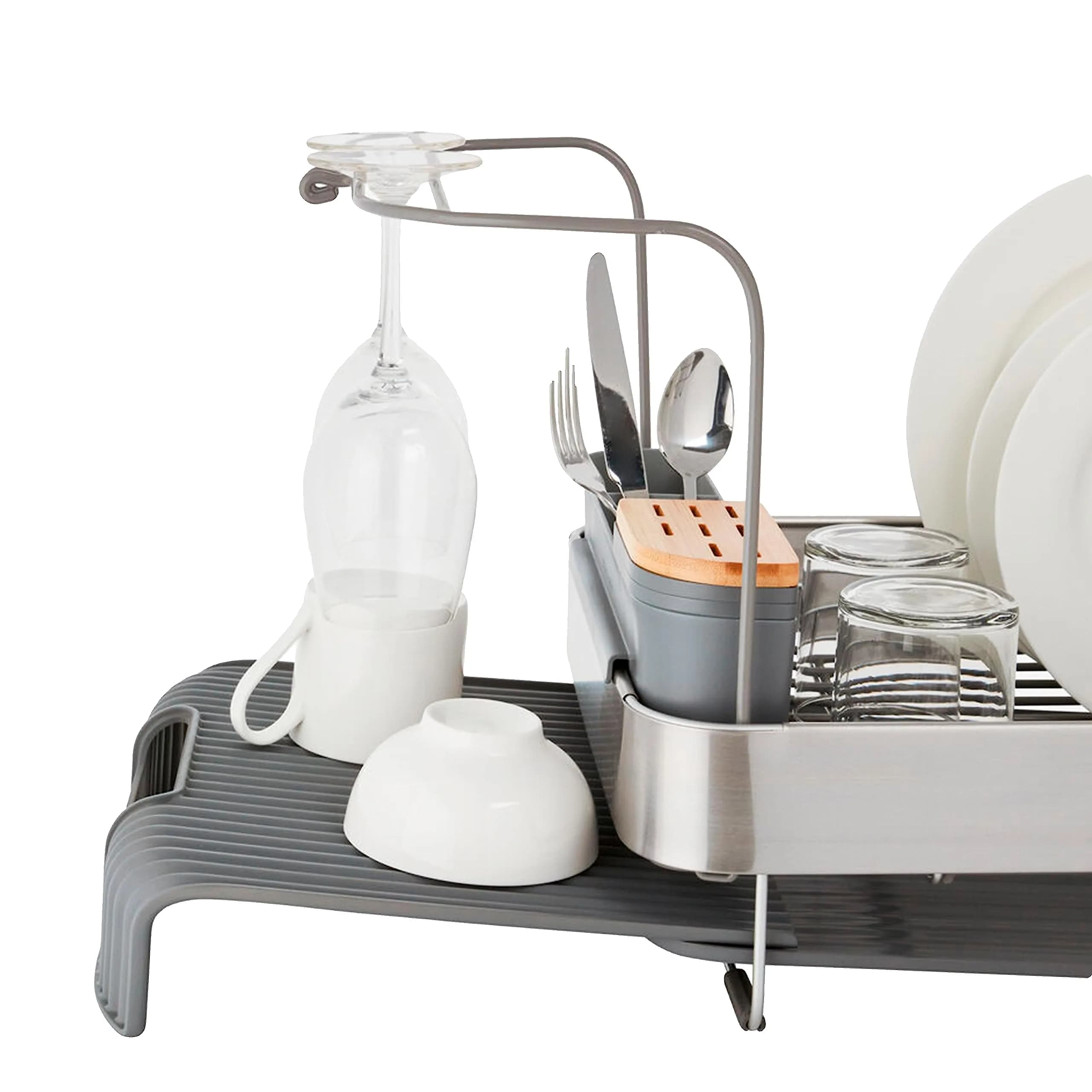 KitchenAid Charcoal Compact to Full Size Expandable Dish Rack with Removable Caddy thumbnail 4