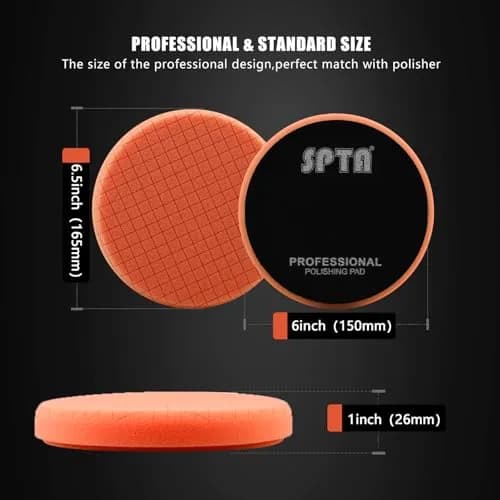 SPTA Orange Medium-Cut Foam Polishing Pads 6.5 Inch (165mm) Face for 6 Inch (150mm) Backing Plate | 3-Piece Set for Compounding, Polishing, Waxing thumbnail 2