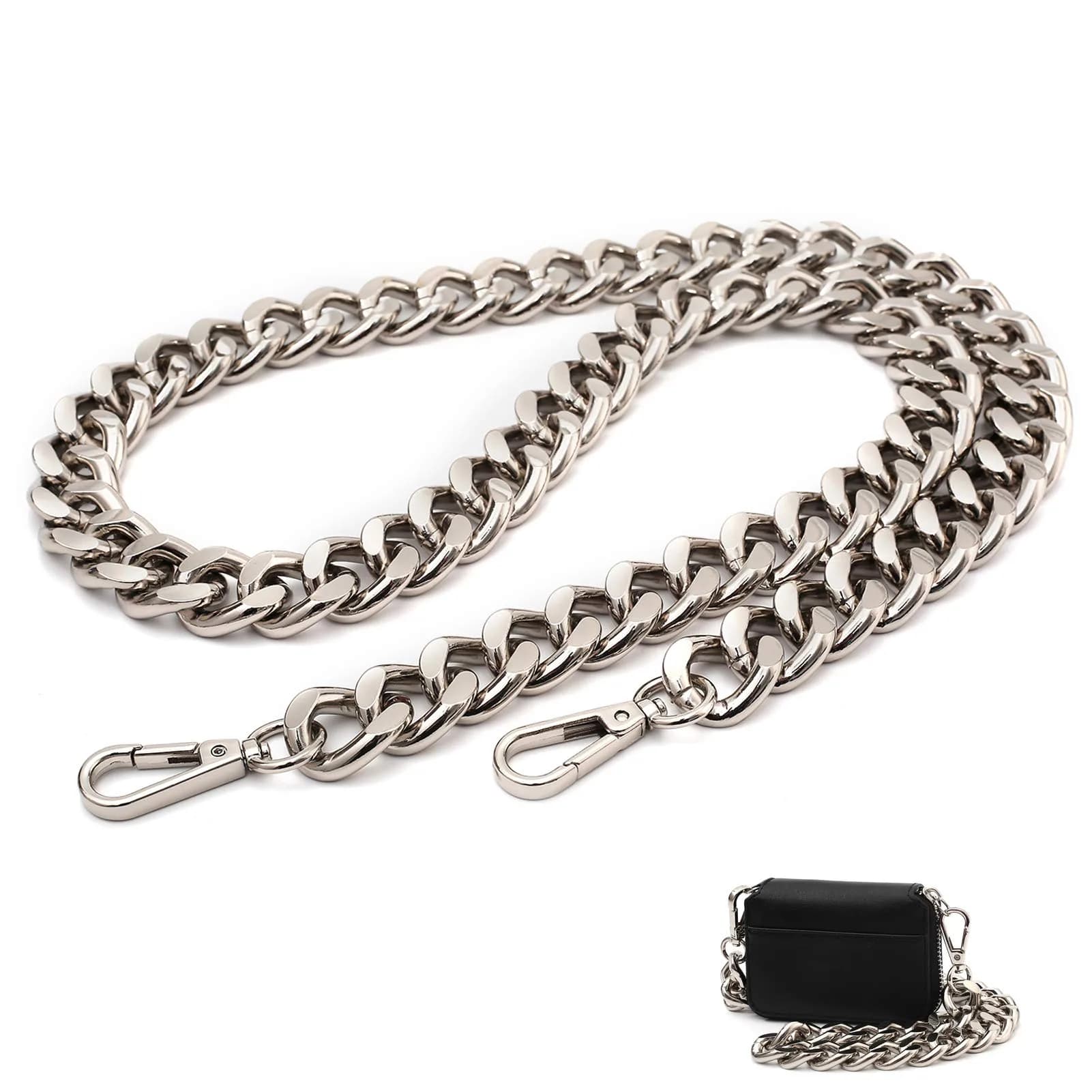 Yichain 42'' (106.7 cm) Metal Cross-Body Chain Strap Replacement for Mini Wallets, Waist Packs, Chest Bags (Silver, Small) - main product image