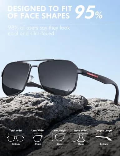 Luenx Aviator Polarized Sunglasses for Men: Square UV400 Driving | Large Frame, Black Lens, Polarized thumbnail 5