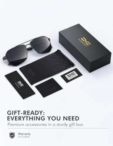 Luenx Aviator Polarized Sunglasses for Men: Square UV400 Driving | Large Frame, Black Lens, Polarized thumbnail 7