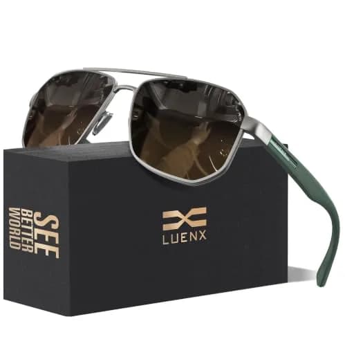 Luenx Square Aviator Sunglasses for Men - 61mm Lens Width, Gradient Black Brown | Polarized UV400 Protection thumbnail 1