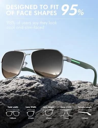 Luenx Square Aviator Sunglasses for Men - 61mm Lens Width, Gradient Black Brown | Polarized UV400 Protection thumbnail 5