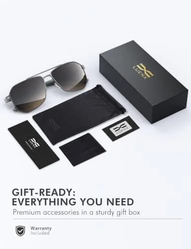Luenx Square Aviator Sunglasses for Men - 61mm Lens Width, Gradient Black Brown | Polarized UV400 Protection thumbnail 7