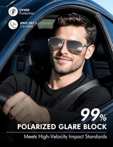 Luenx Square Aviator Sunglasses for Men - 61mm Lens Width, Gradient Black Brown | Polarized UV400 Protection thumbnail 2