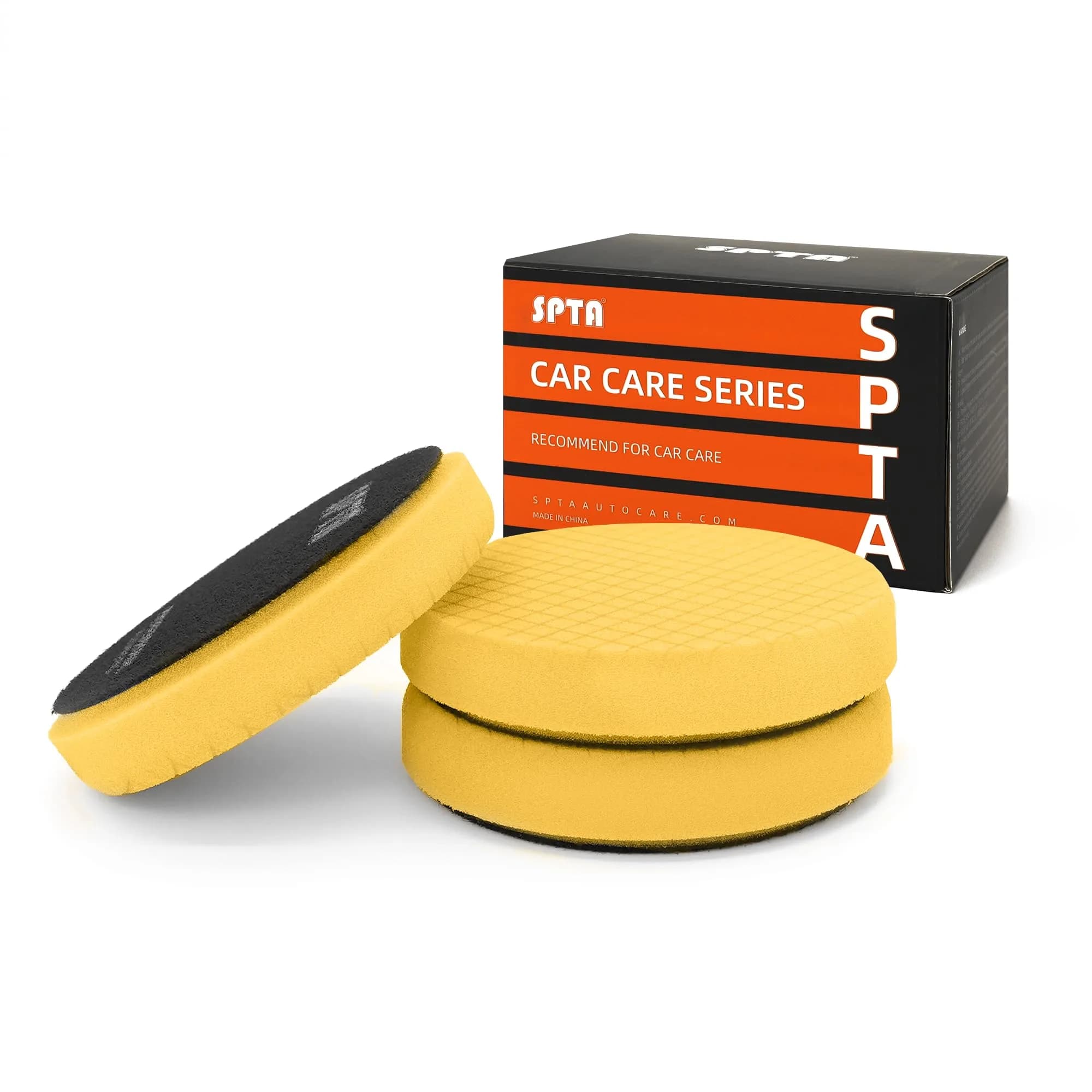 SPTA Yellow T80 Medium Cut Foam Polishing Pad 6.5 Inch (165mm) Face for 6 Inch (150mm) Backing Plate | 3Pcs High-Cut Abrasive for Compounding, Polishing, Waxing